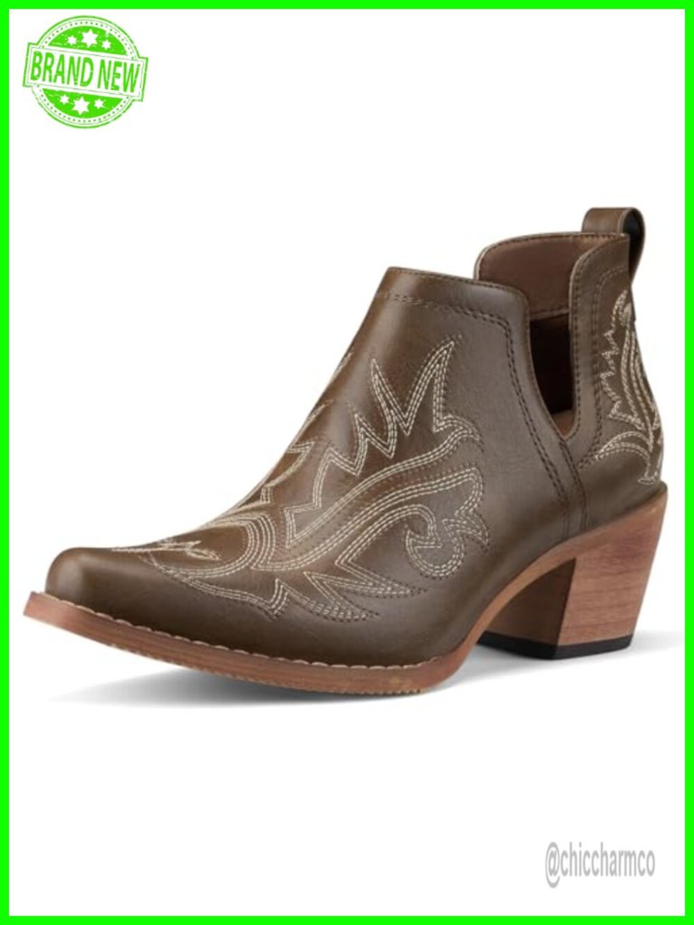 Women's Western Cowboy Ankle Booties Faux Leather Square Toe Block Heel